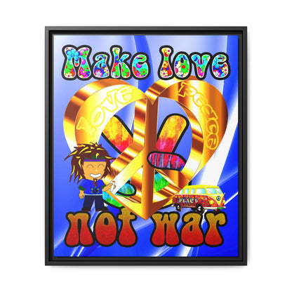 love peace - framed canvas art (blue-white wave)