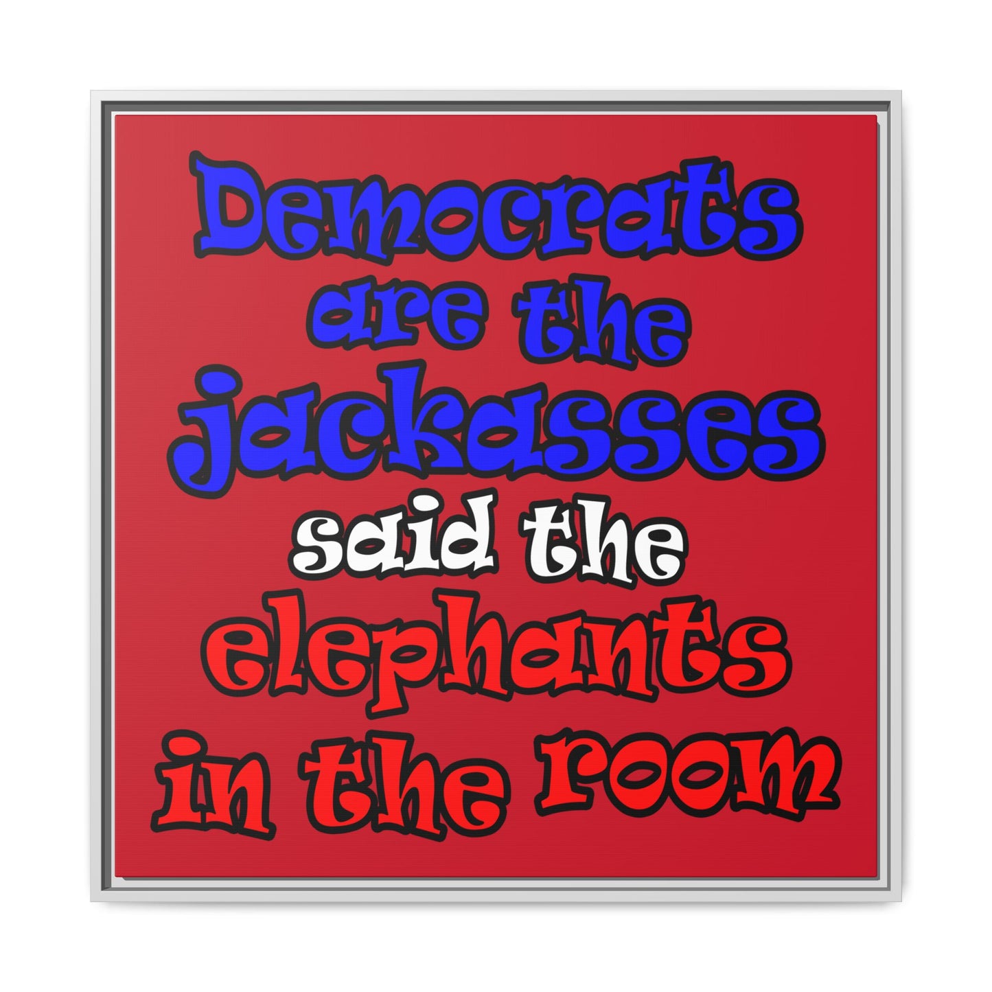 donkeys and elephants - framed canvas art (dark red)