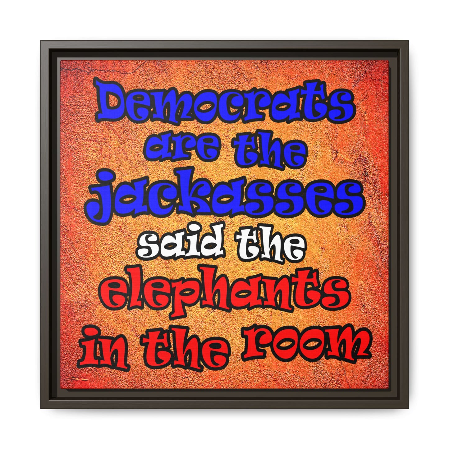 donkeys and elephants - framed canvas art (burnt orange)