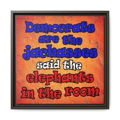donkeys and elephants - framed canvas art (burnt orange)