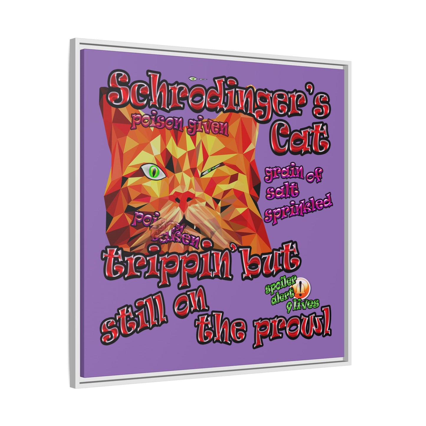 schrodinger's cat - framed canvas art (light purple)