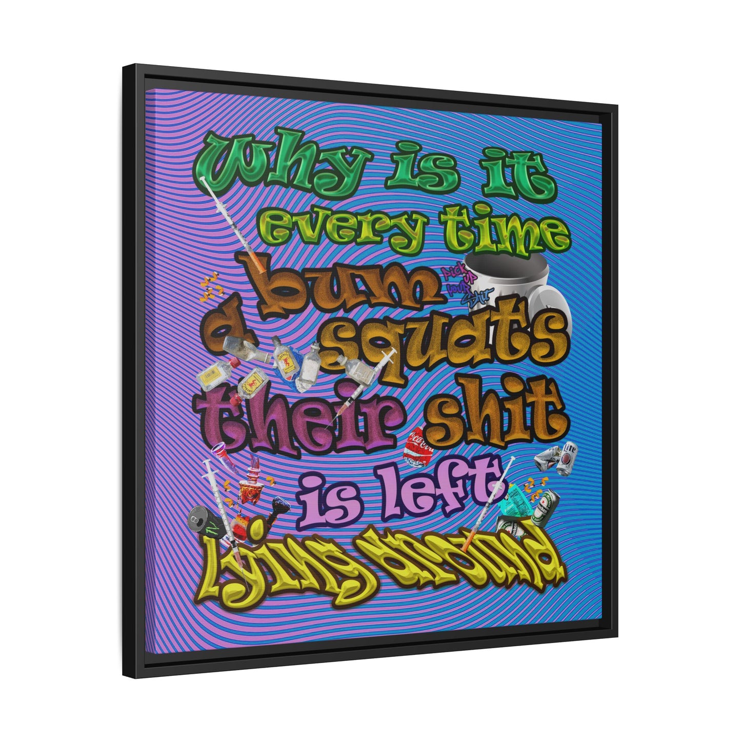 the bum's shit - framed canvas art (light blue-purple wave)