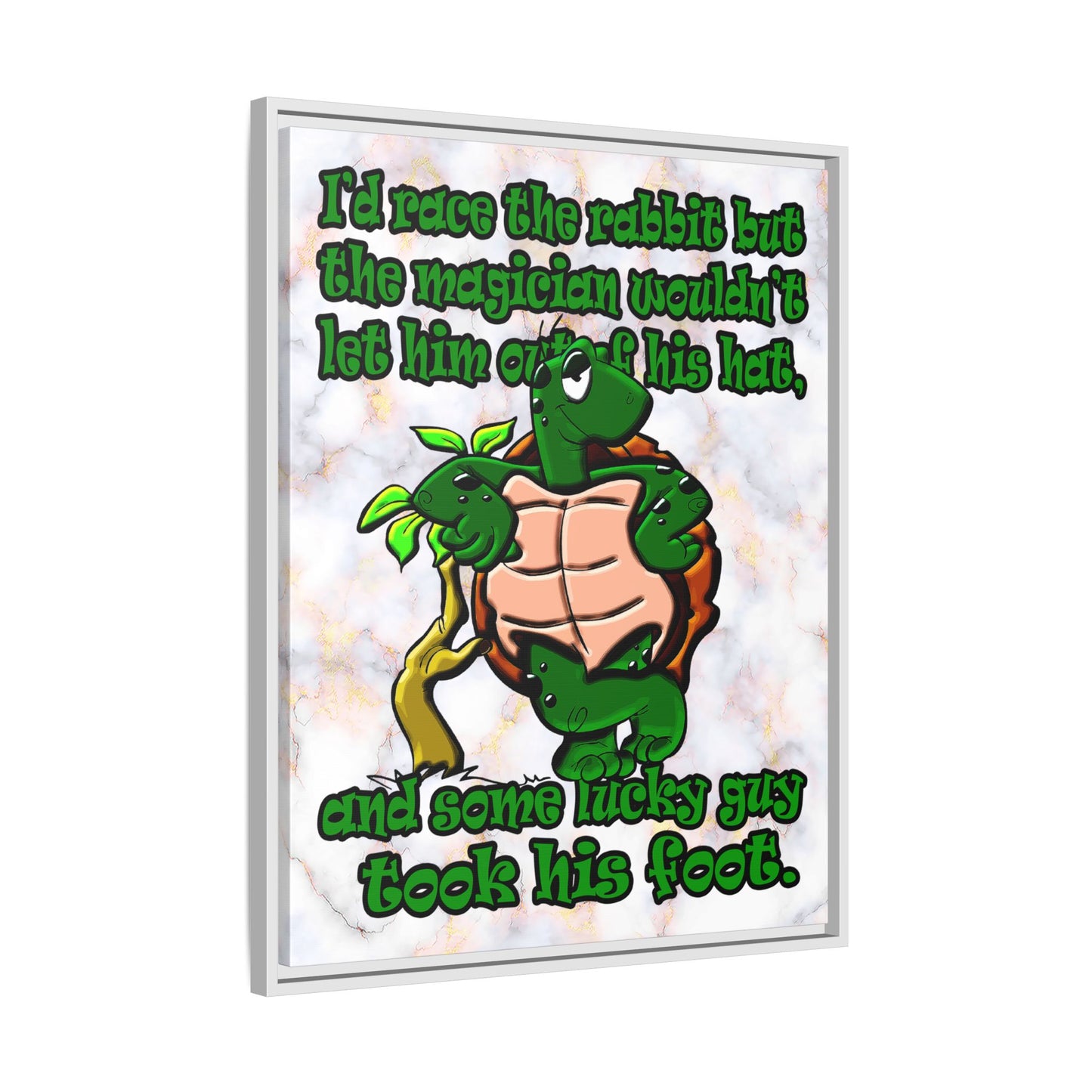 turtle race - framed canvas art (white marble)