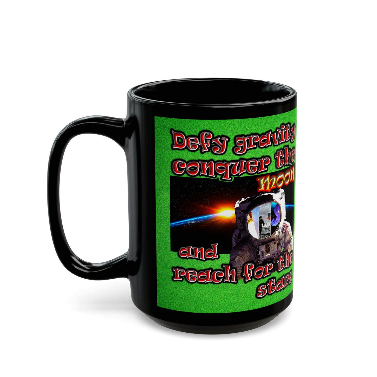 defy conquer reach - Black Mug (green turf)