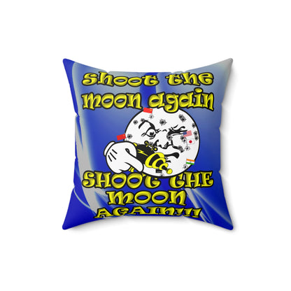 shoot the moon again - Spun Polyester Square Pillow - (blue-white wave)
