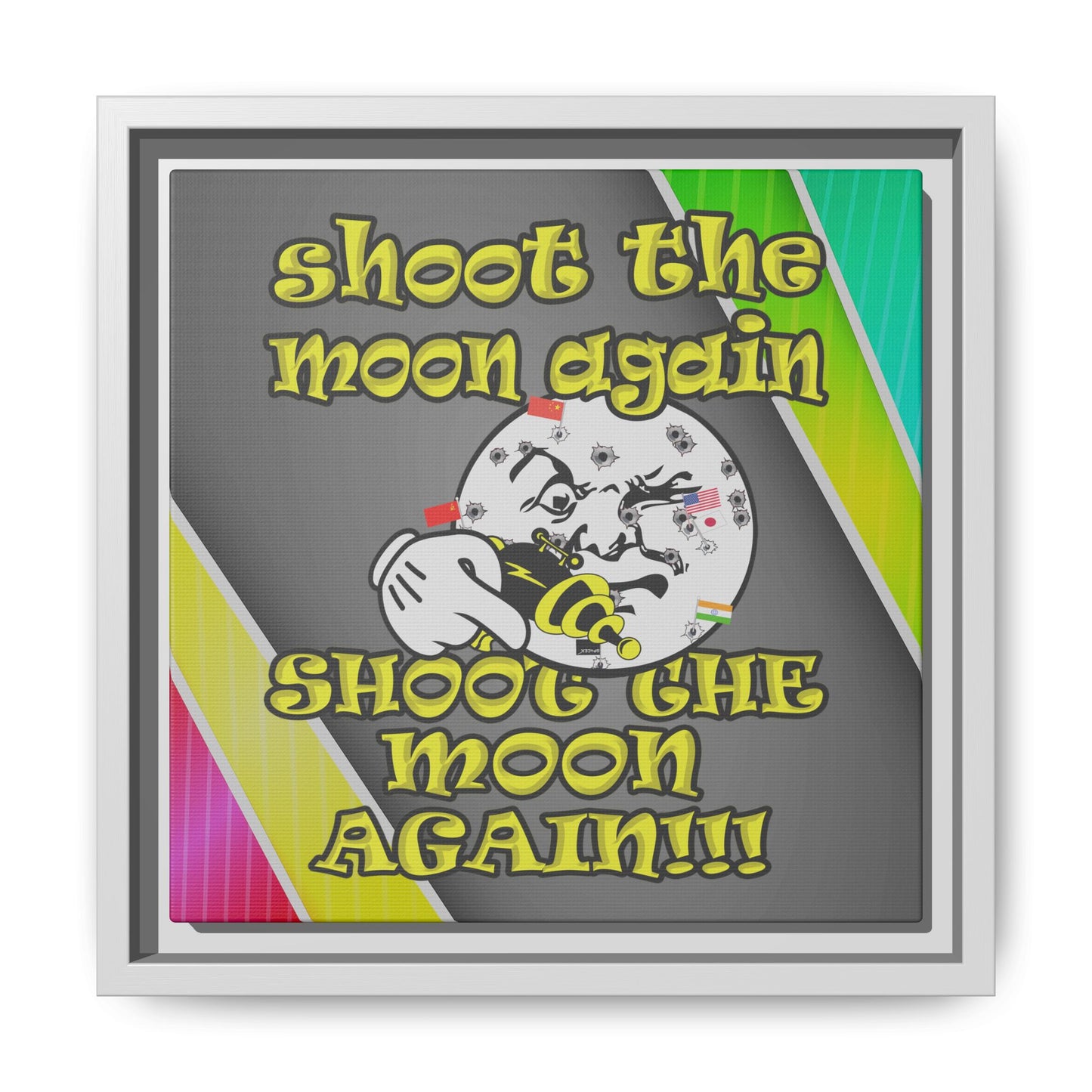 shoot the moon again - framed canvas art (rainbow split)