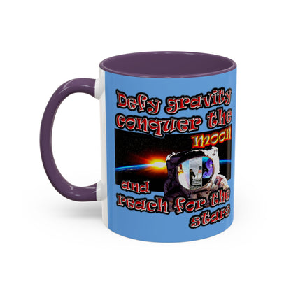 defy conquer reach - Accent Mug (light blue)