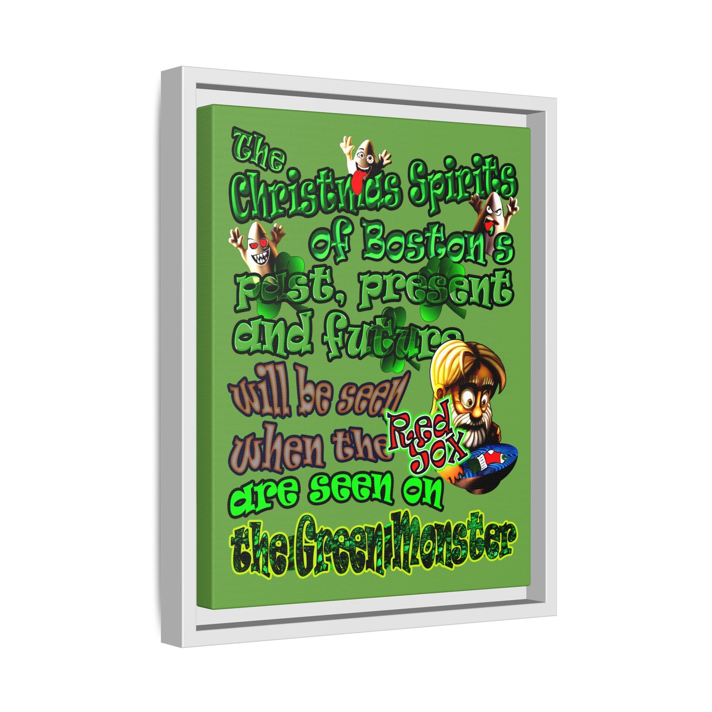 christmas spirits of boston - framed canvas art (green)