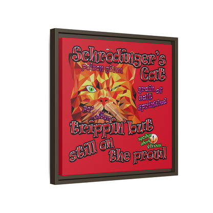 schrodinger's cat - framed canvas art (dark red)