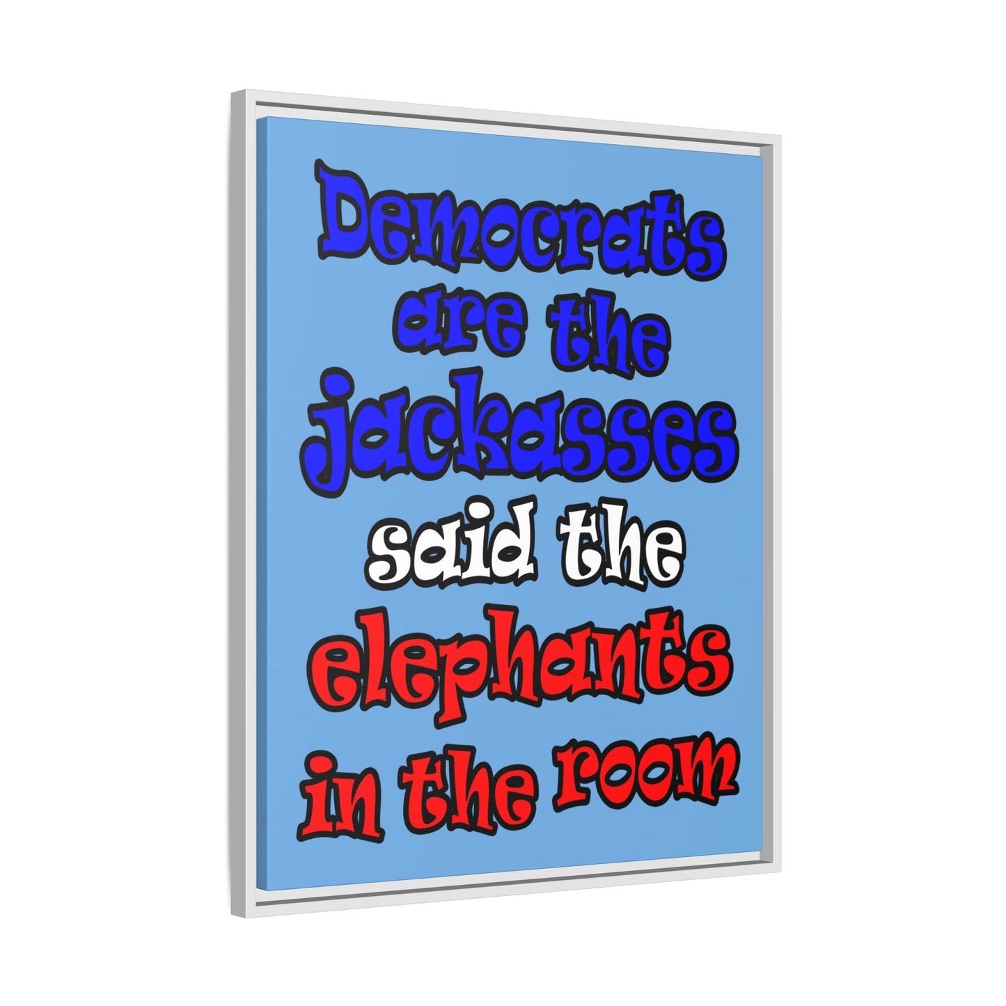 donkeys and elephants - framed canvas art (light blue)