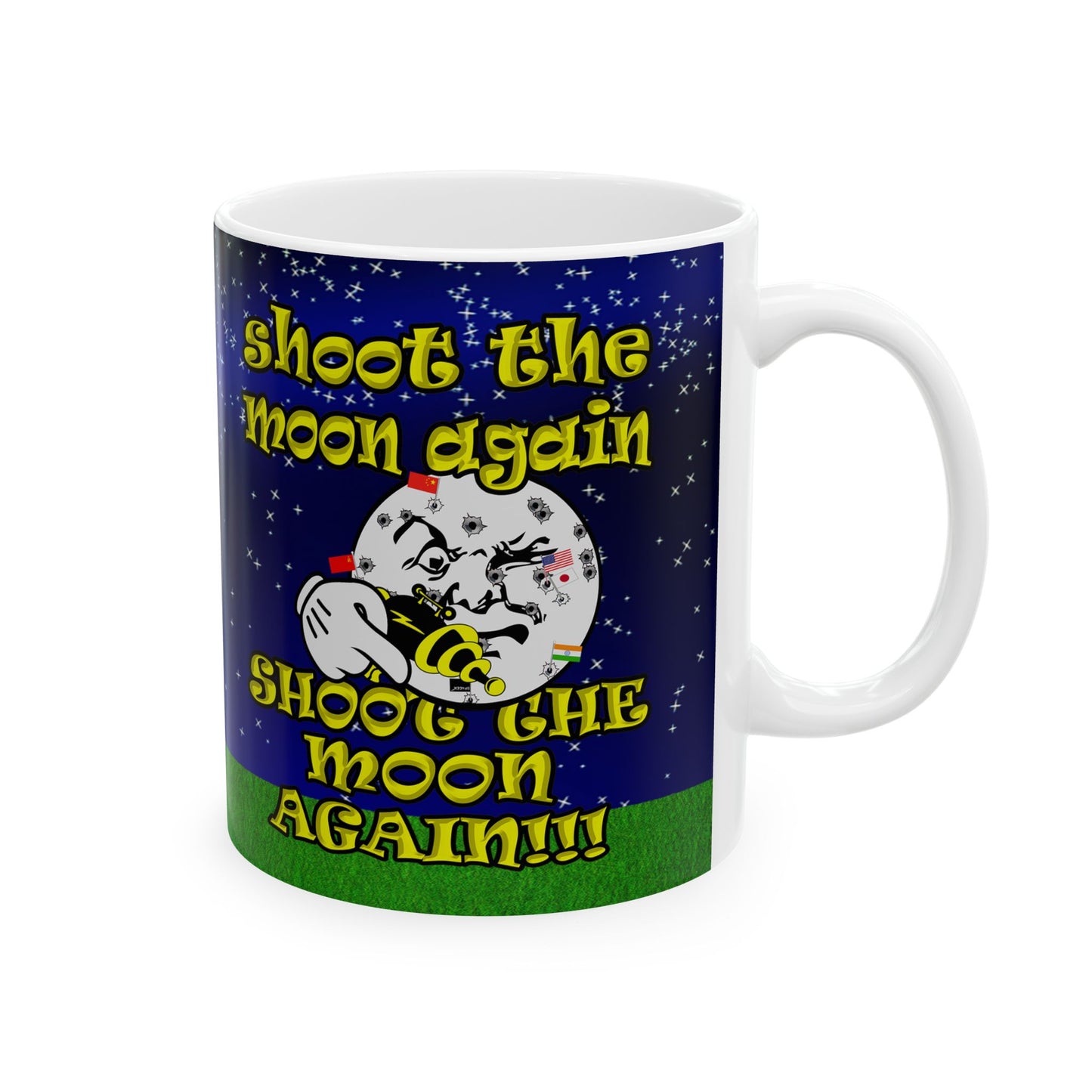 shoot the moon again - White Mug ('snoops' background)