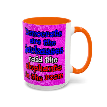 donkeys and elephants - Accent Mug (pink swirl)
