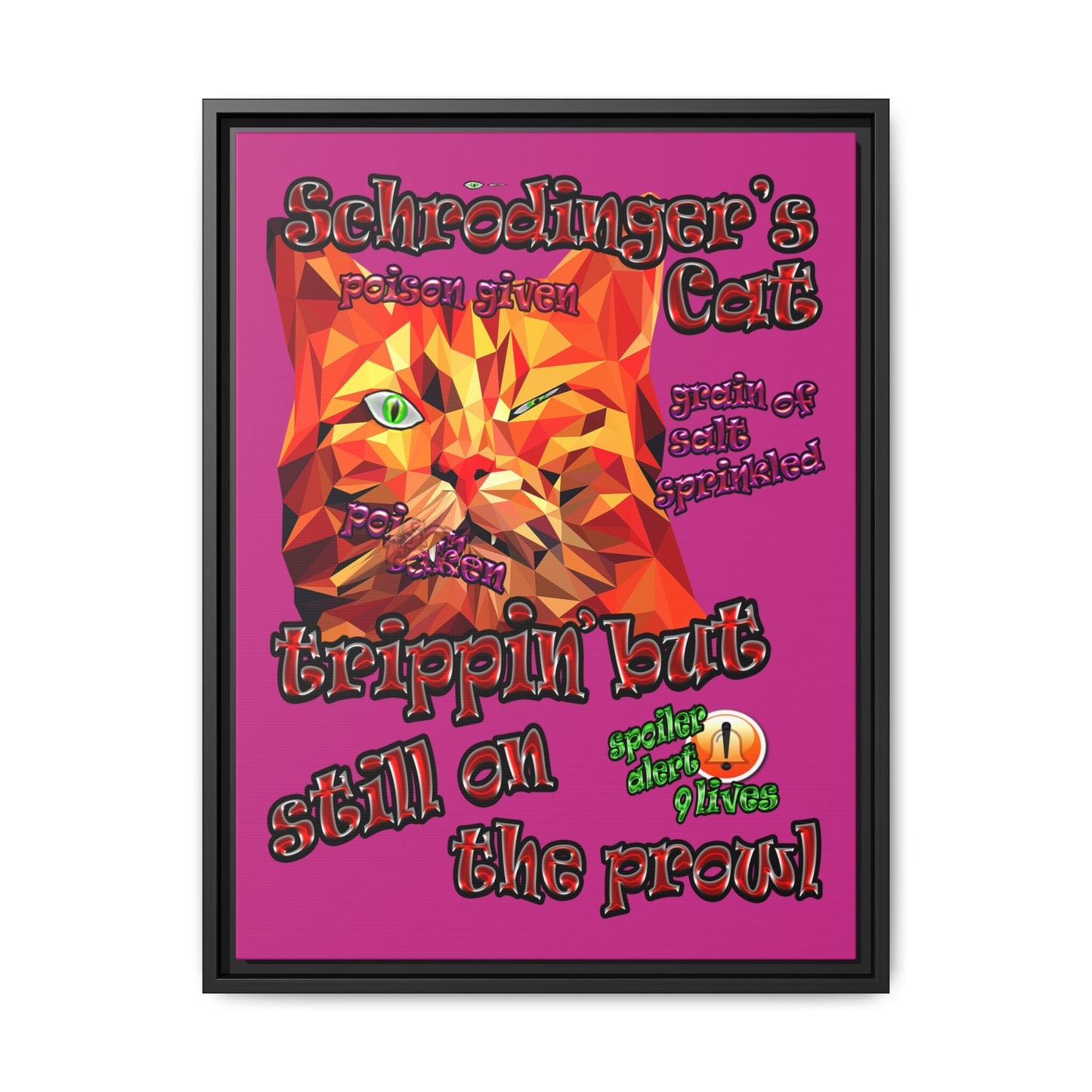 schrodinger's cat - framed canvas art (pink)