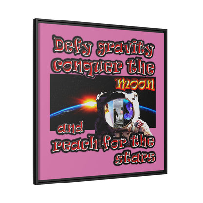 defy conquer reach - framed canvas art (light pink)