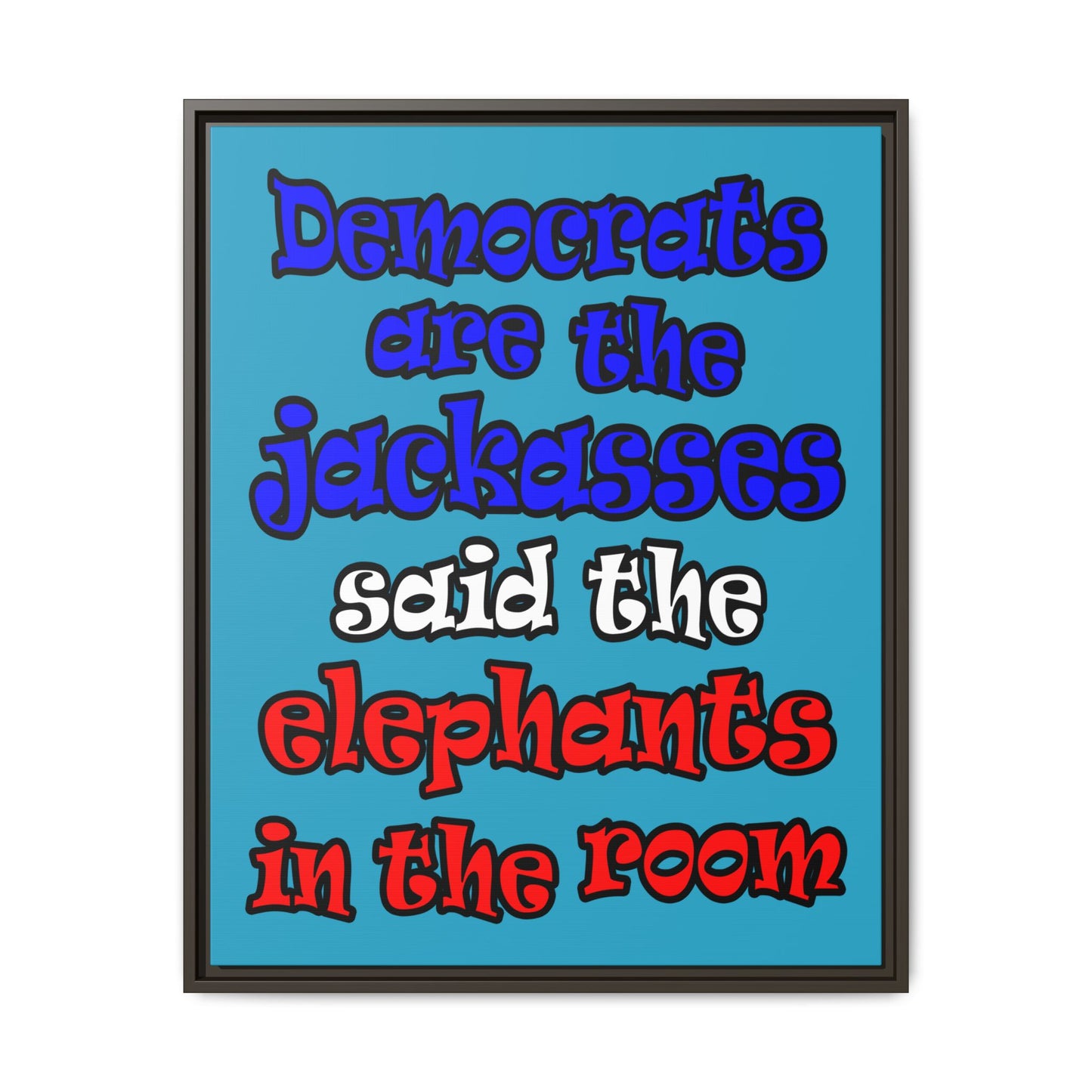 donkeys and elephants - framed canvas art (turquoise)