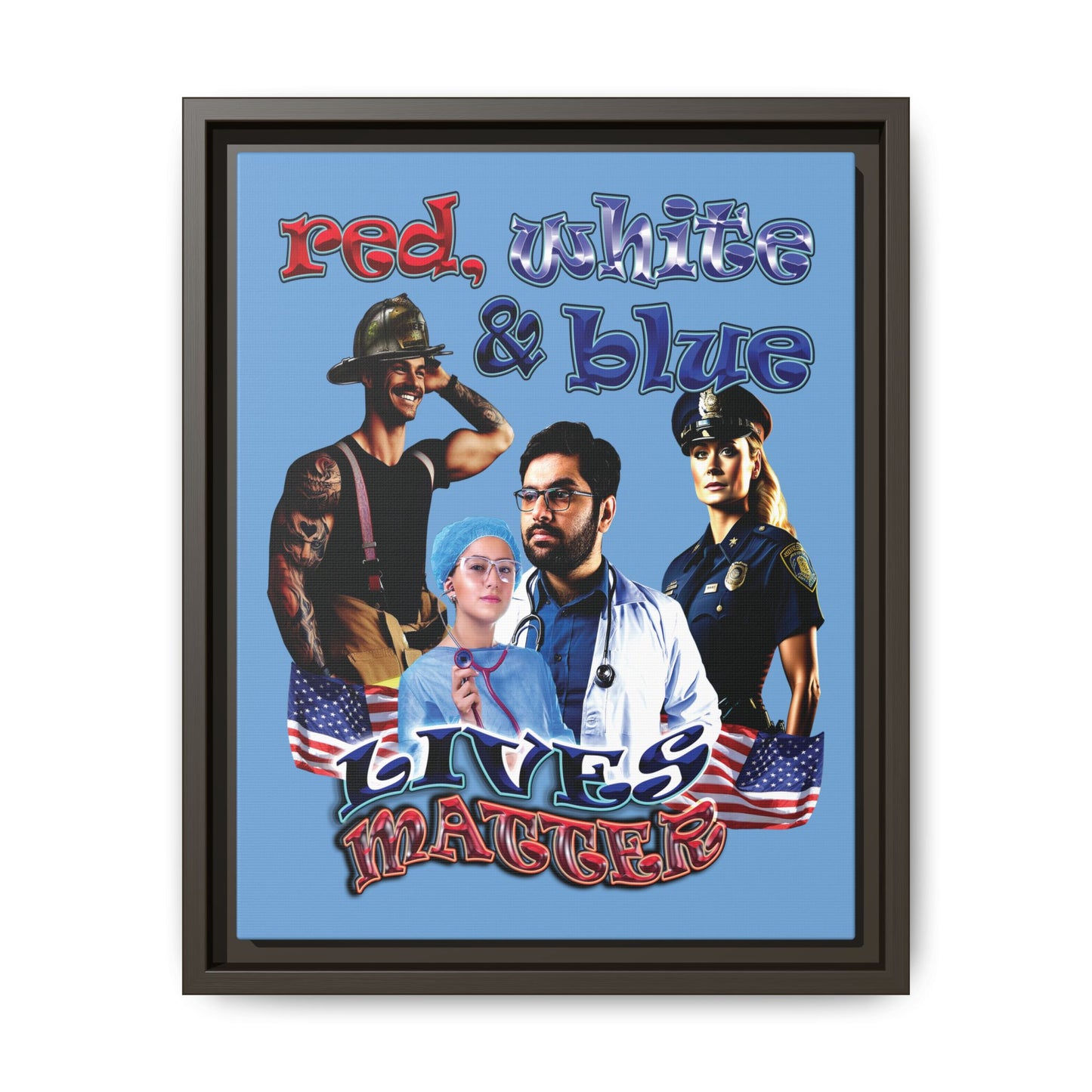 rw&b lives matter - framed canvas art (light blue)