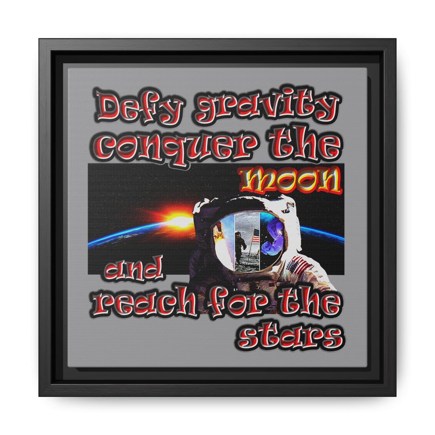 defy conquer reach - framed canvas art (grey)