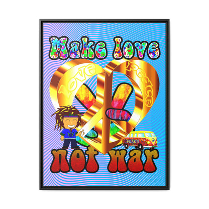 love peace - framed canvas art (light blue-purple wave)