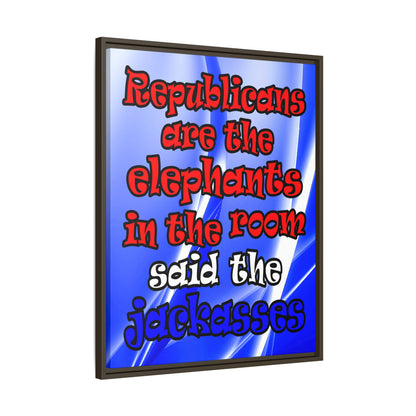 donkeys and elephants - framed canvas art (blue-white wave)
