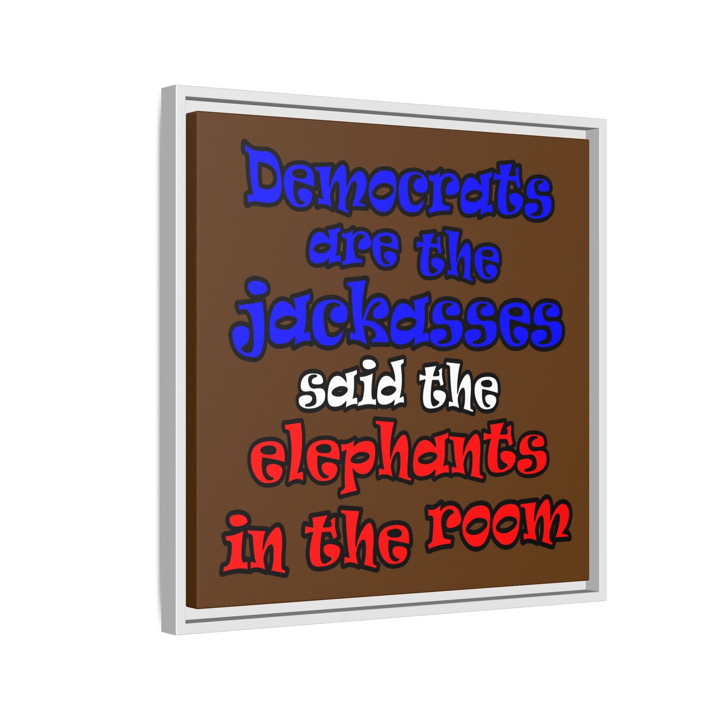 donkeys and elephants - framed canvas art (brown)