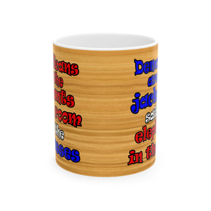 donkeys and elephants - White Mug (butterscotch wood finish)