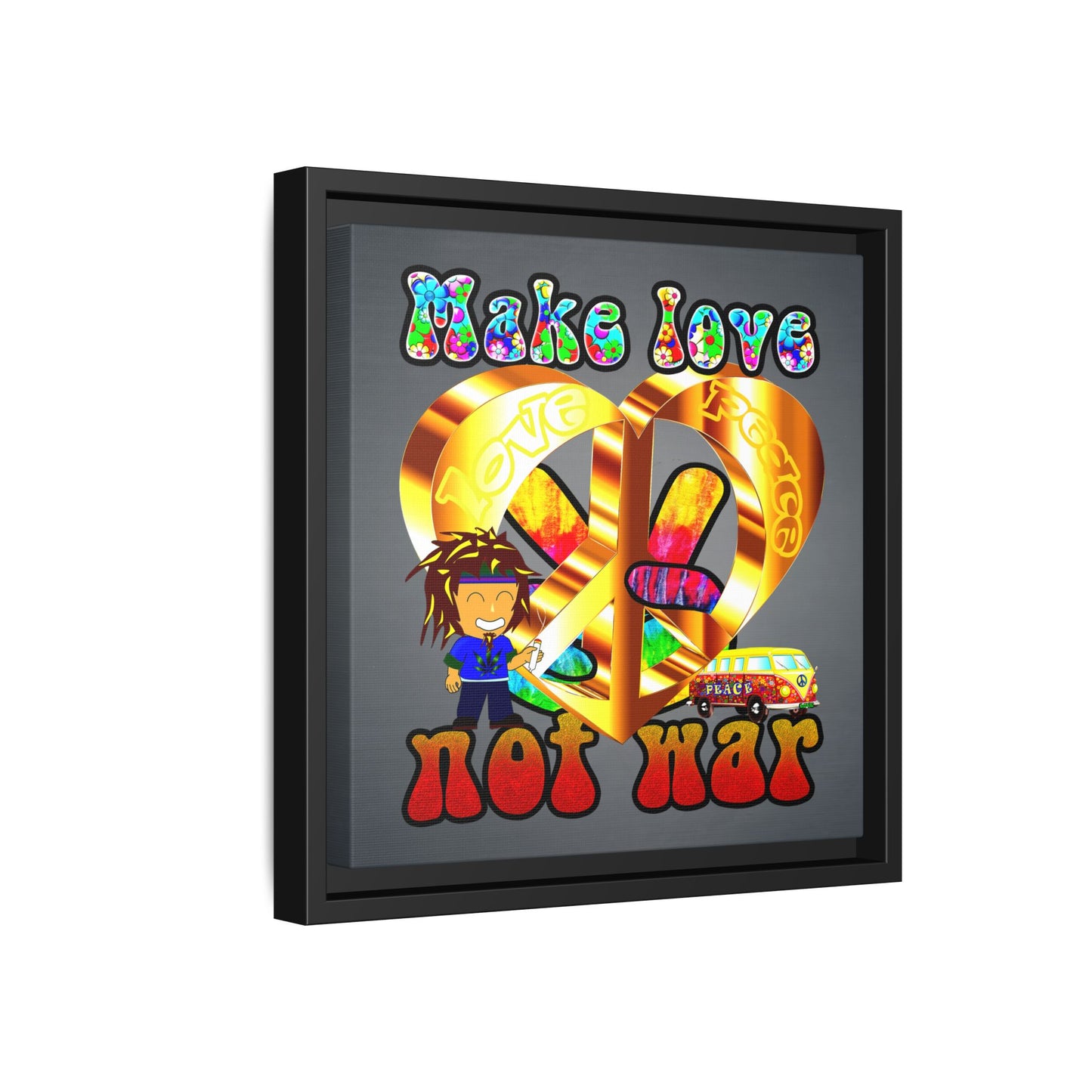 love peace - framed canvas art (grey-light grey)