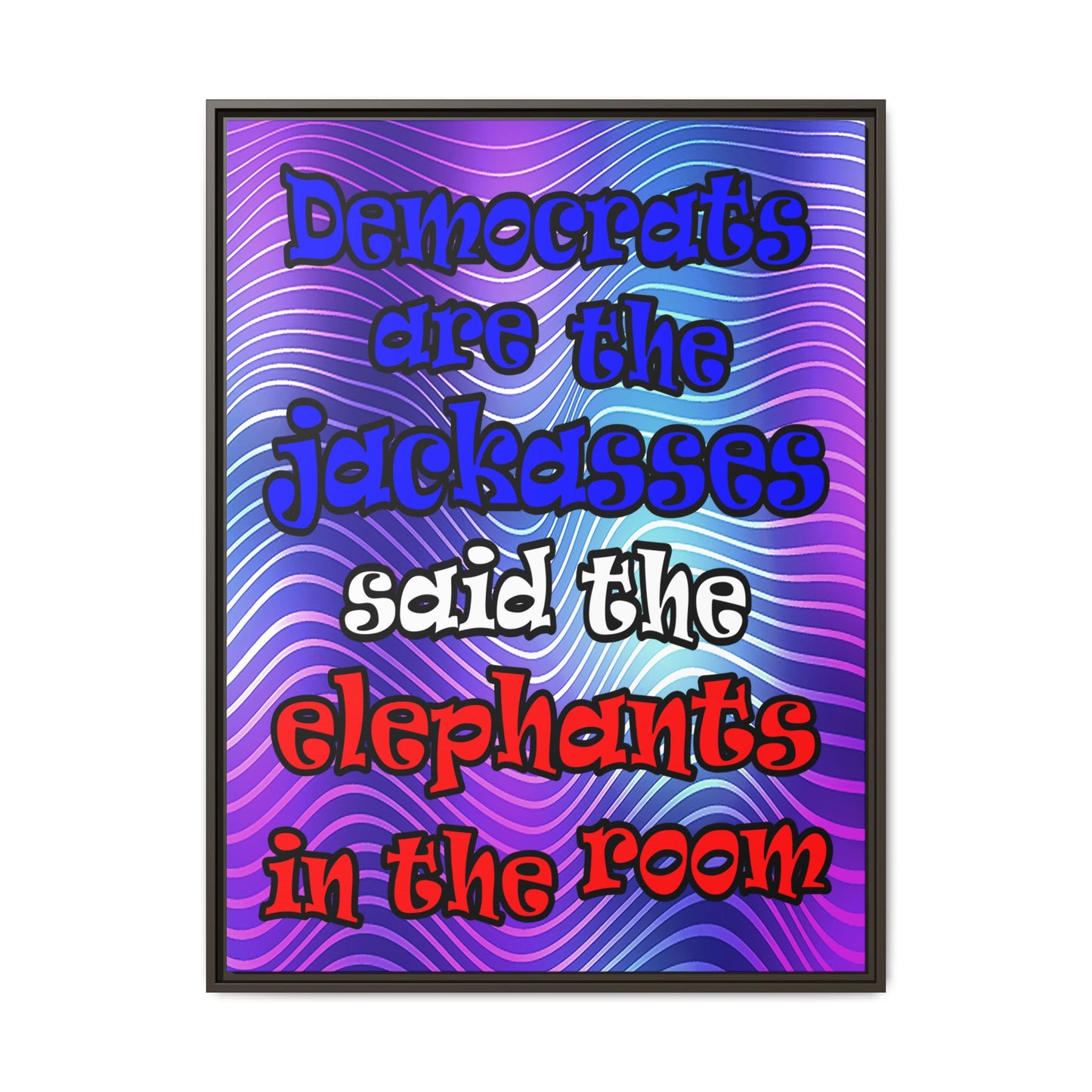 donkeys and elephants - framed canvas art (purple wave)