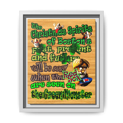 christmas spirits of boston - framed canvas art (butterscotch wood finish)
