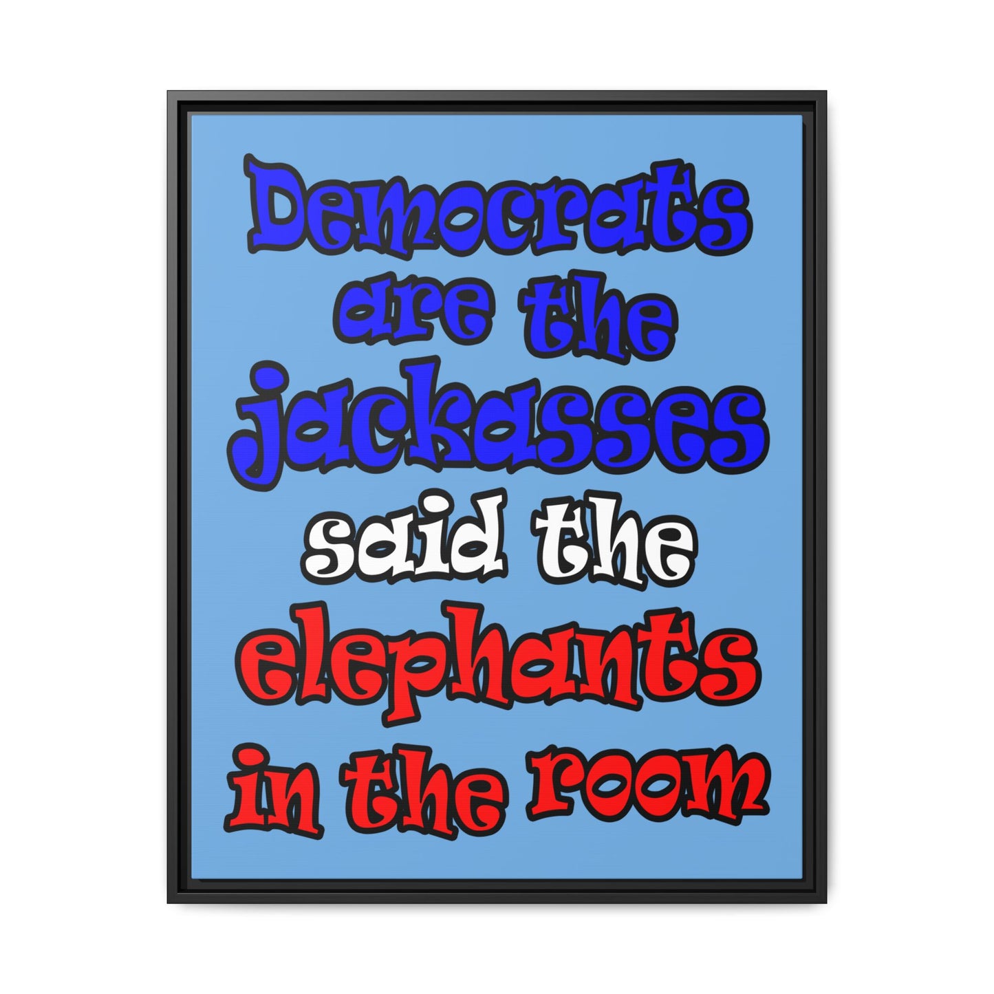 donkeys and elephants - framed canvas art (light blue)