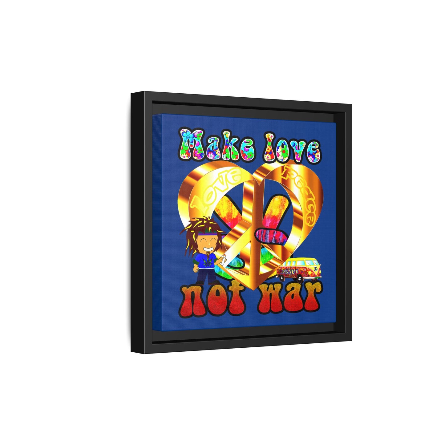 love peace - framed canvas art (dark blue)