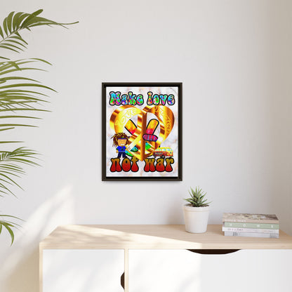 love peace - framed canvas art (white marble)