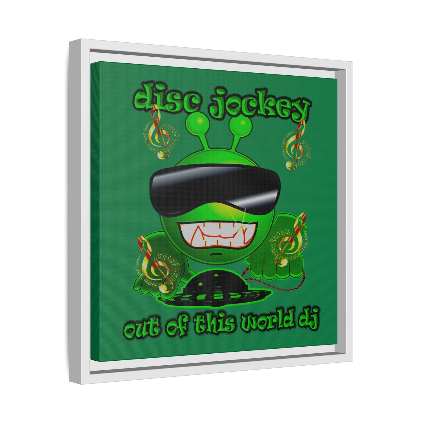 disc jockey - framed canvas art (dark green)