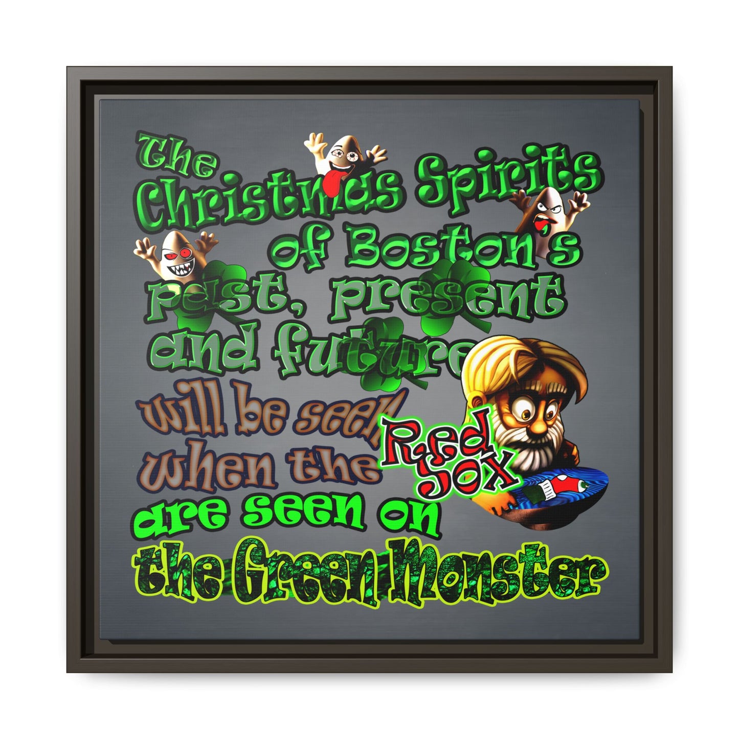 christmas spirits of boston - framed canvas art (grey-light grey)