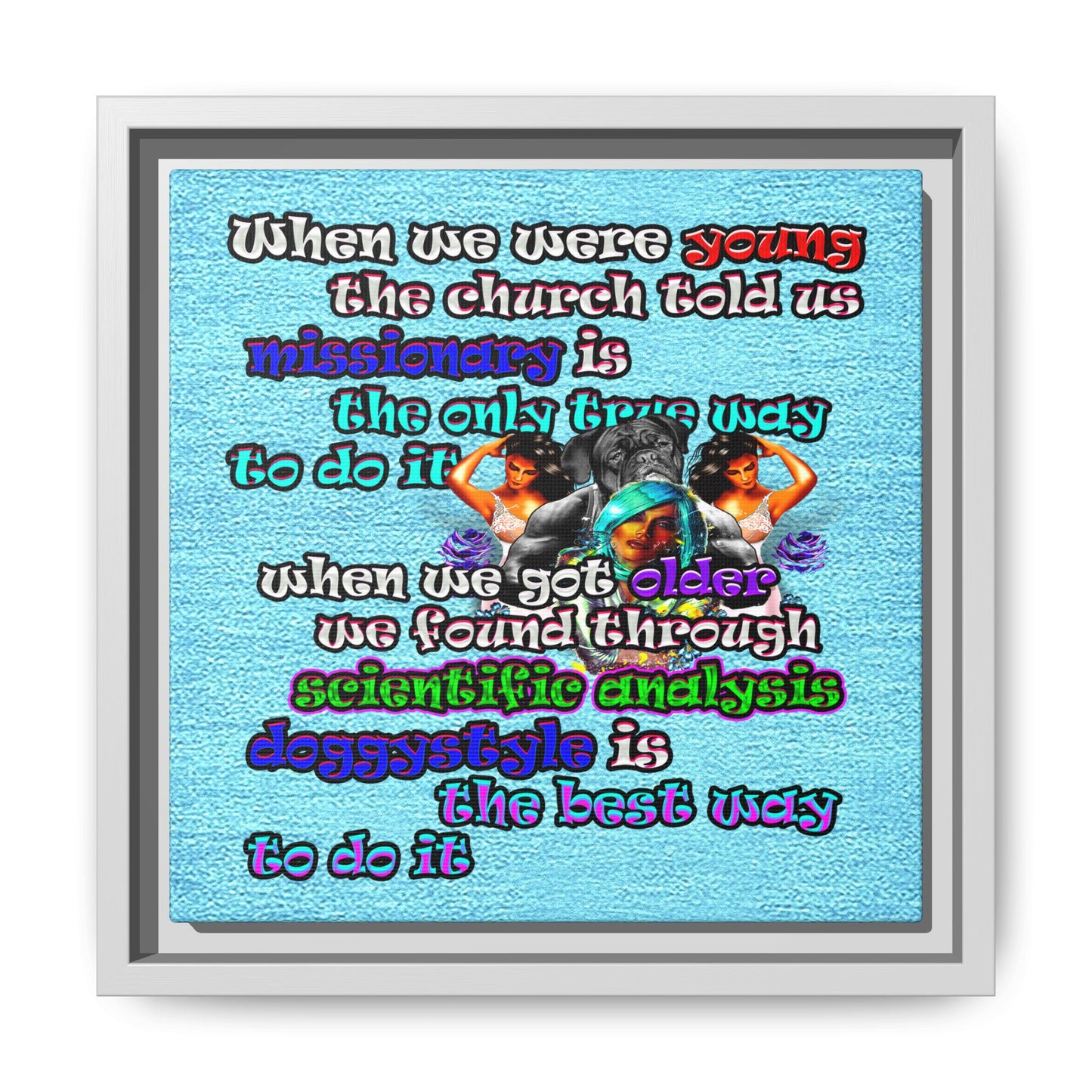 doggystyle - framed canvas art (faded blue)
