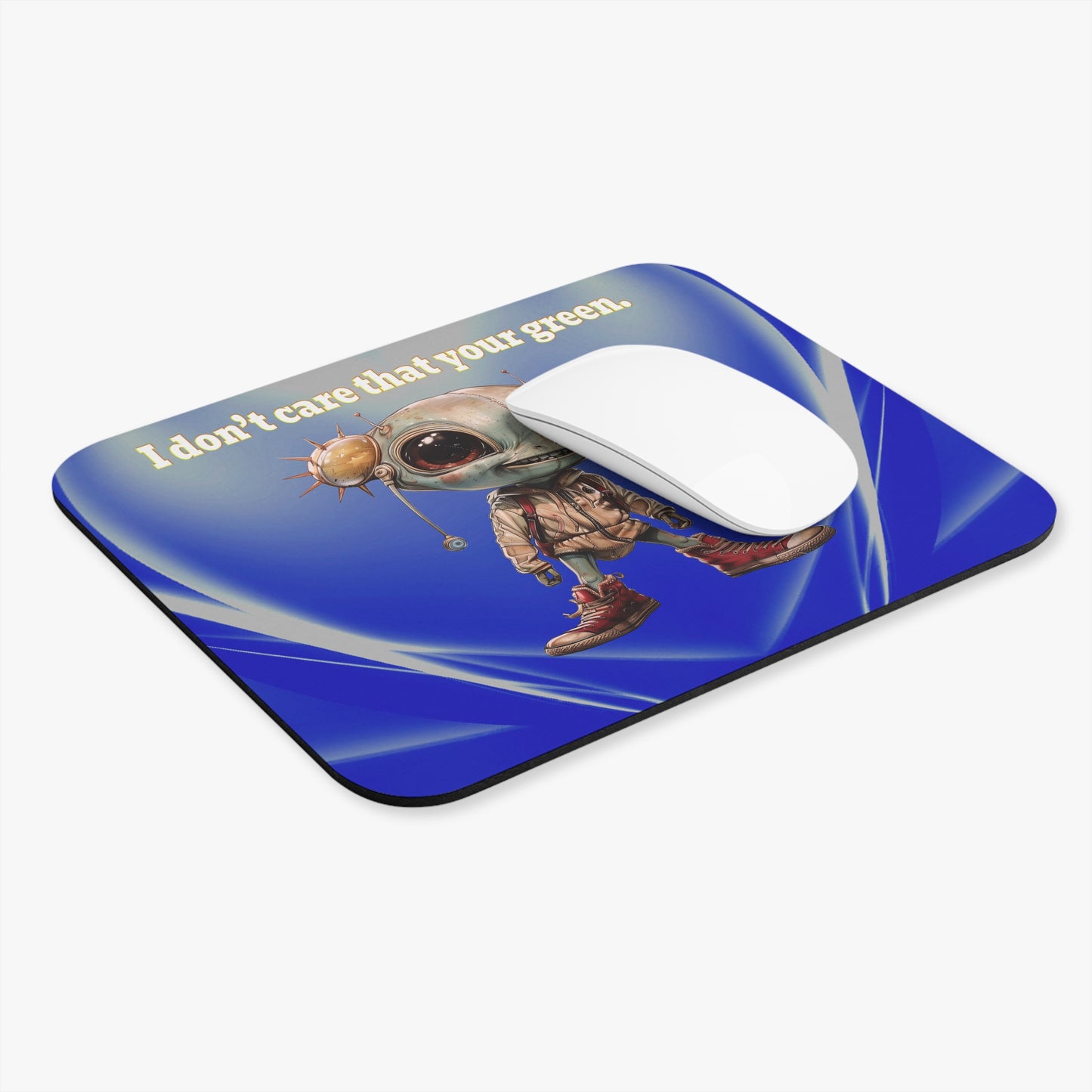 I don't care that your green - Mouse Pad (Rectangle) (blue-white wave)