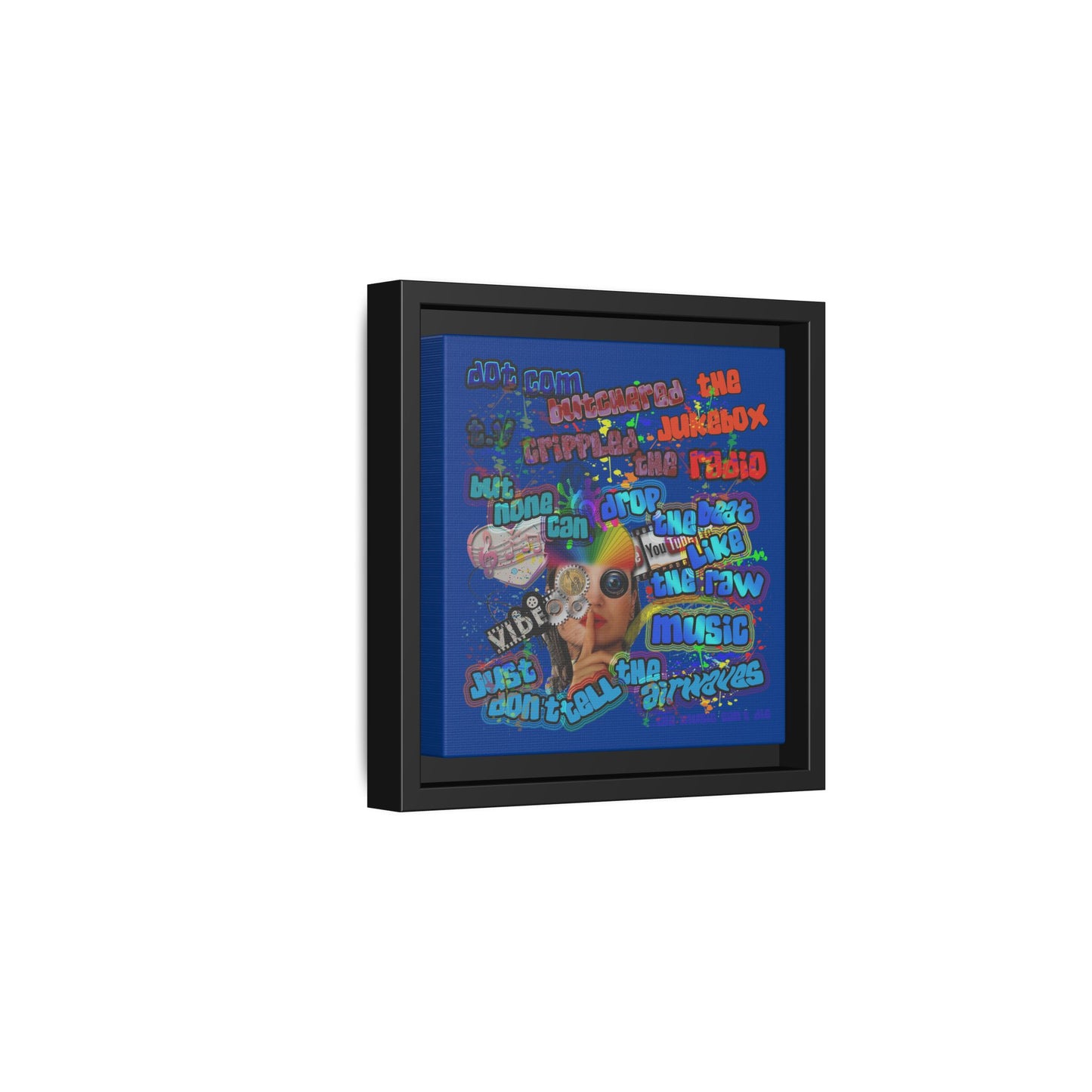 drop the beat - framed canvas art (dark blue)