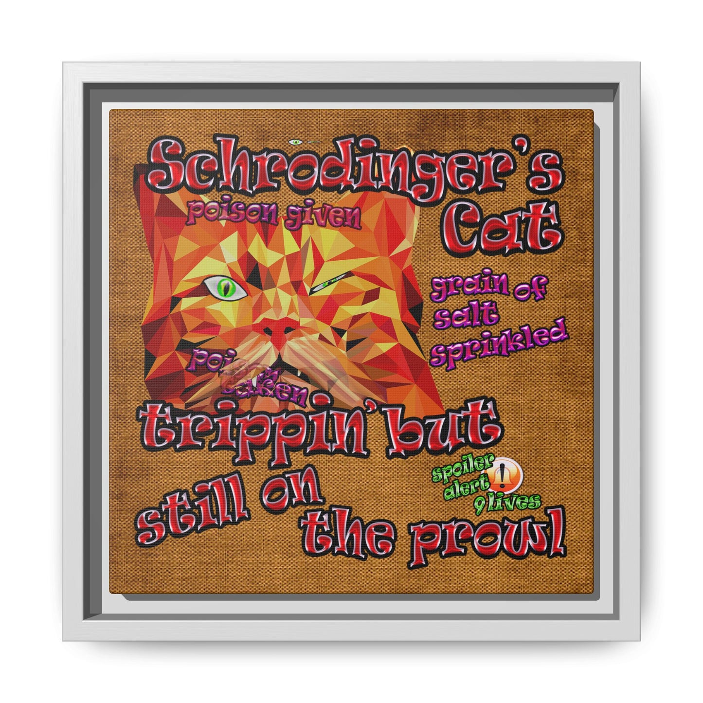 schrodinger's cat - framed canvas art (brown papyrus)