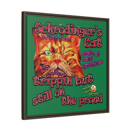 schrodinger's cat - framed canvas art (dark green)