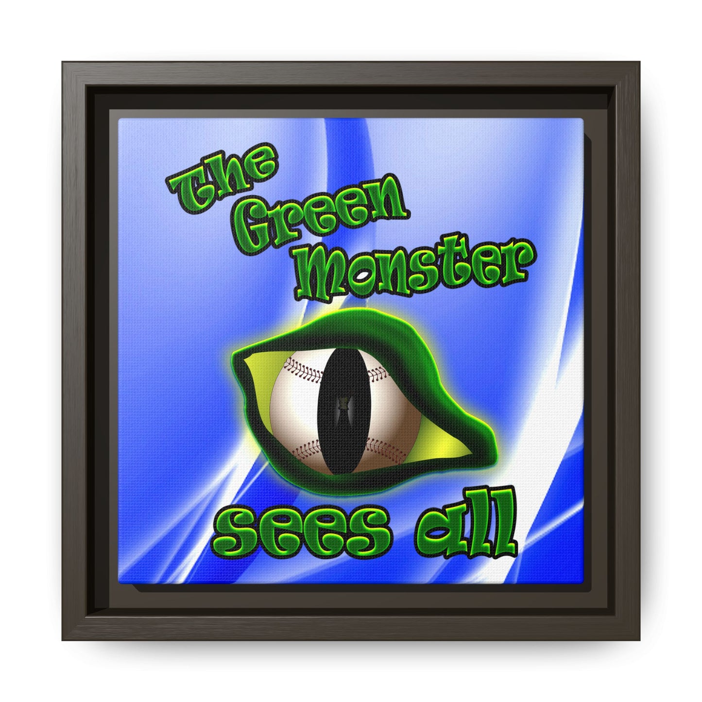 green monster - framed canvas art (blue-white wave)