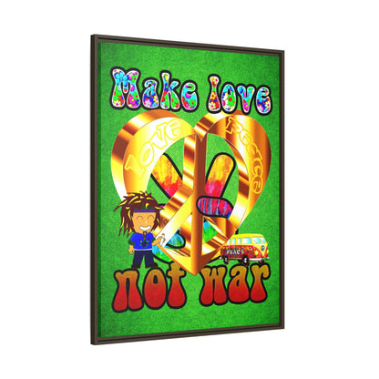 love peace - framed canvas art (green turf)