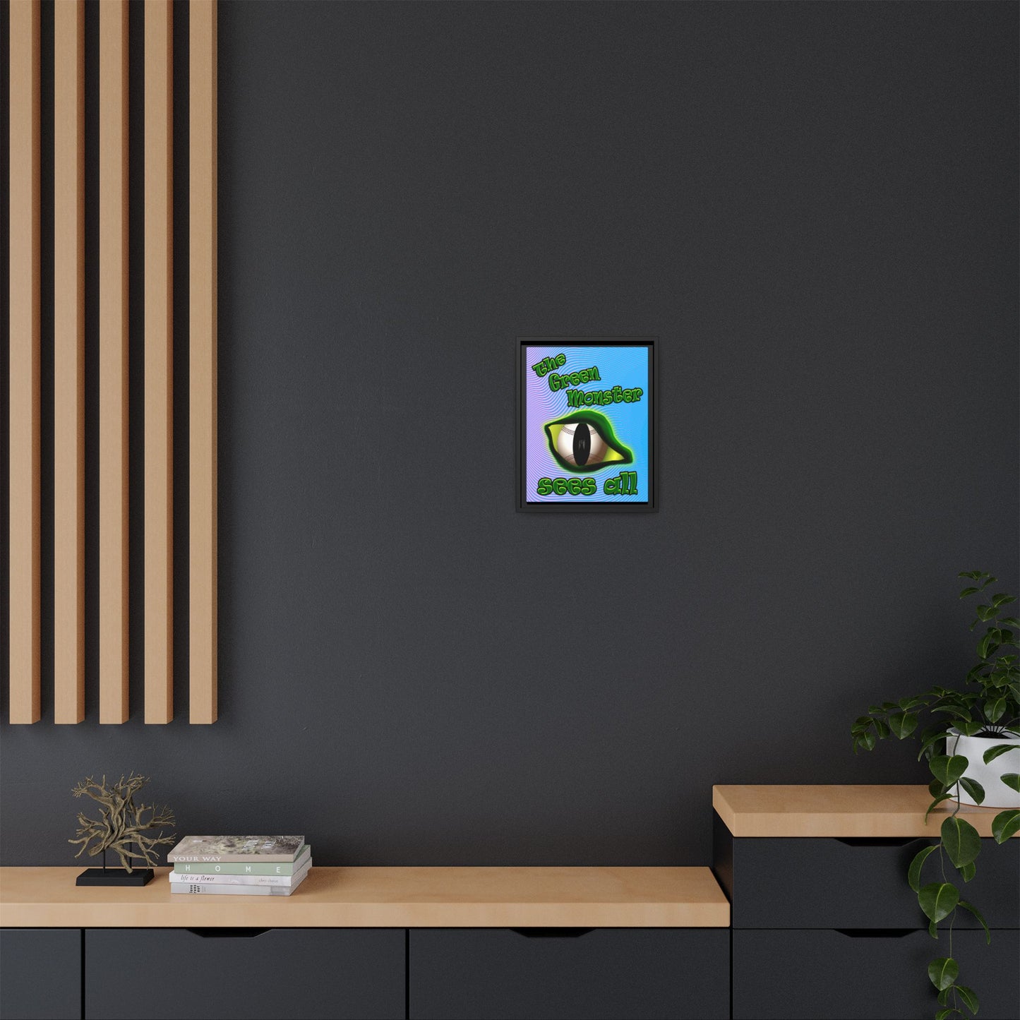green monster - framed canvas art (light blue-purple wave)