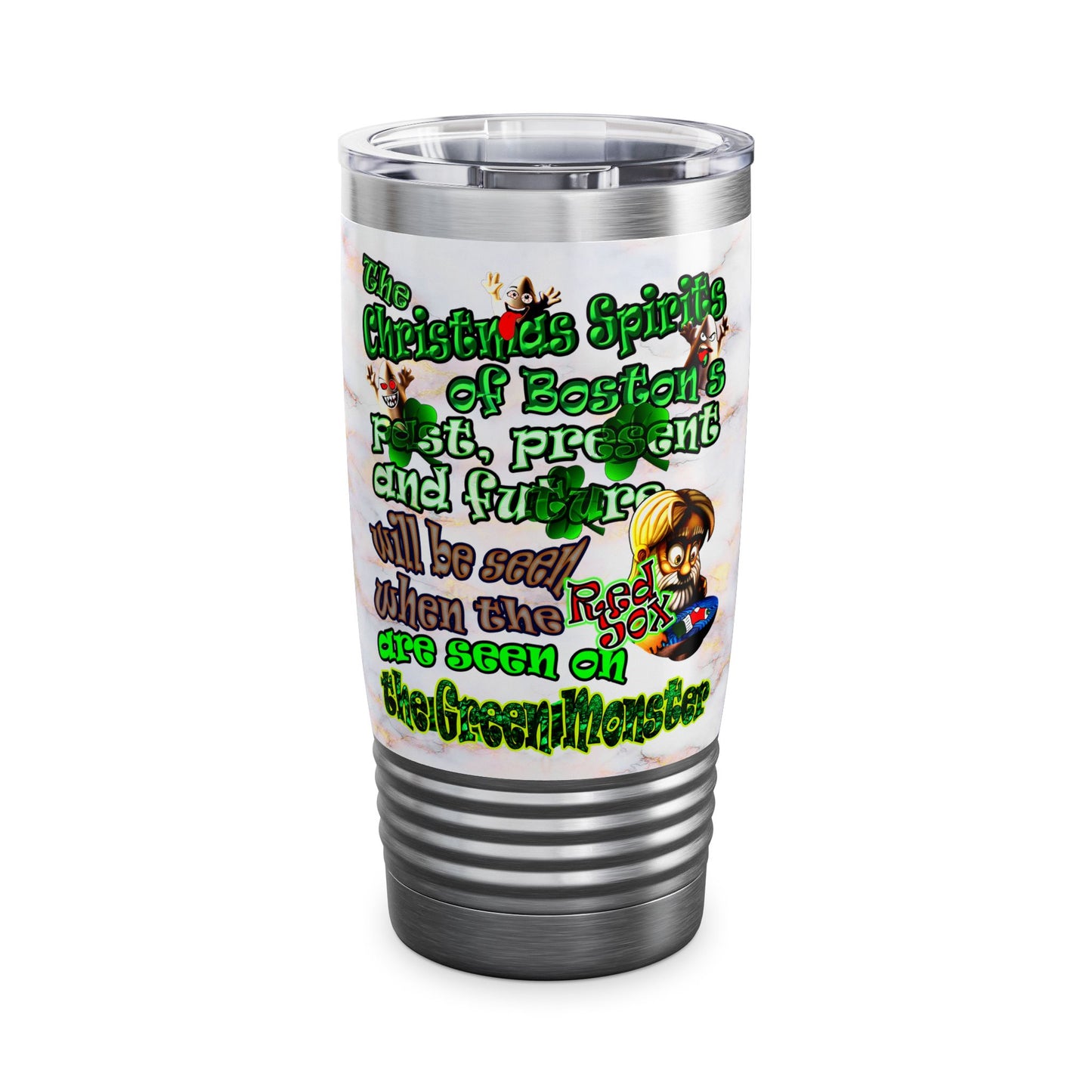 christmas spirits of boston - Ringneck Tumbler, 20oz (white marble)