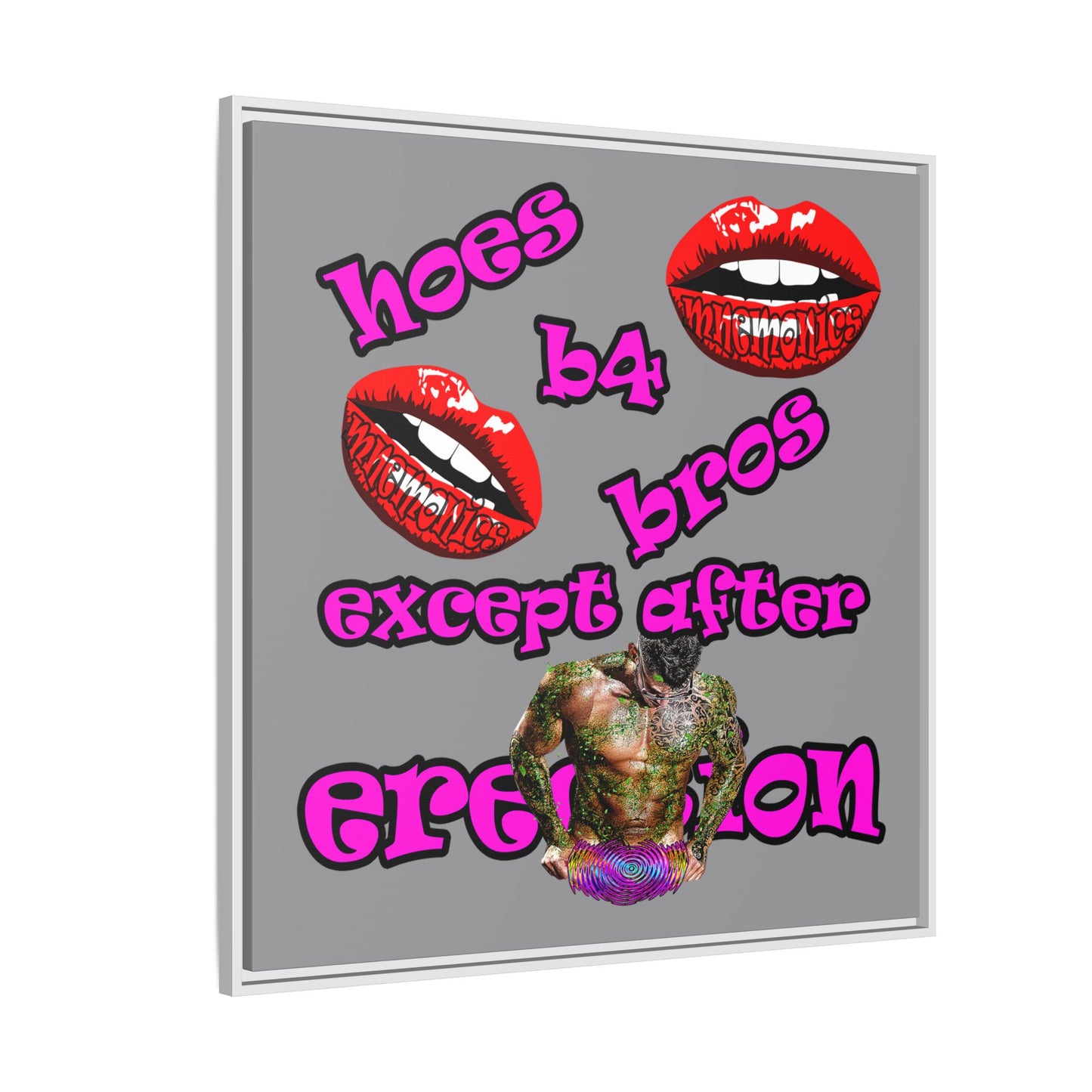 hoes b4 bros - framed canvas art (grey)