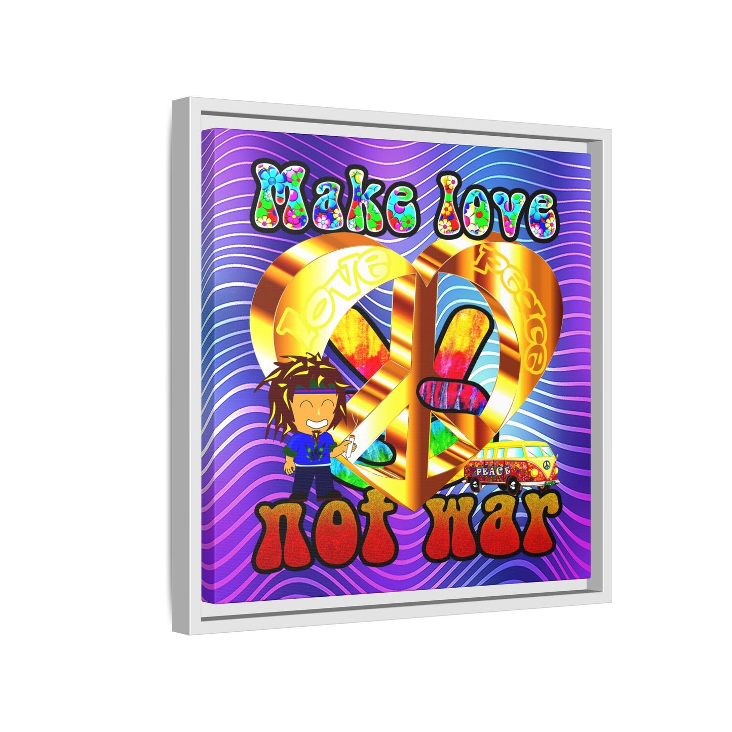 love peace - framed canvas art (purple wave)