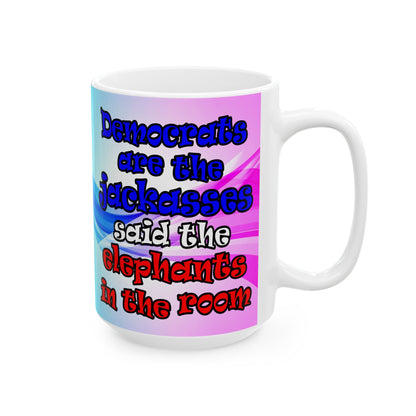donkeys and elephants - White Mug (light blue-pink wave)