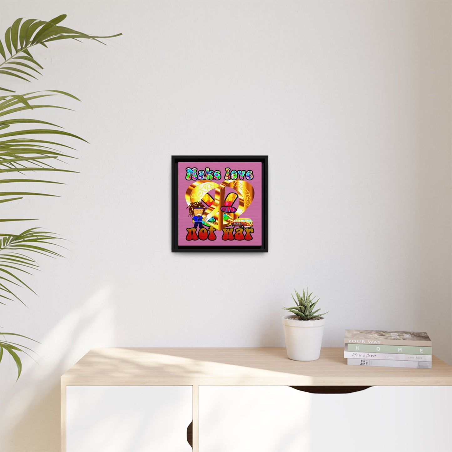 love peace - framed canvas art (light pink)