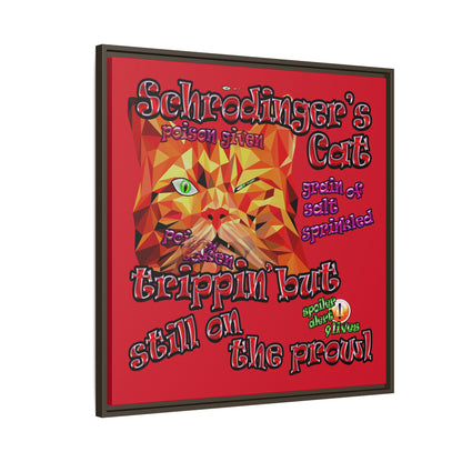 schrodinger's cat - framed canvas art (dark red)