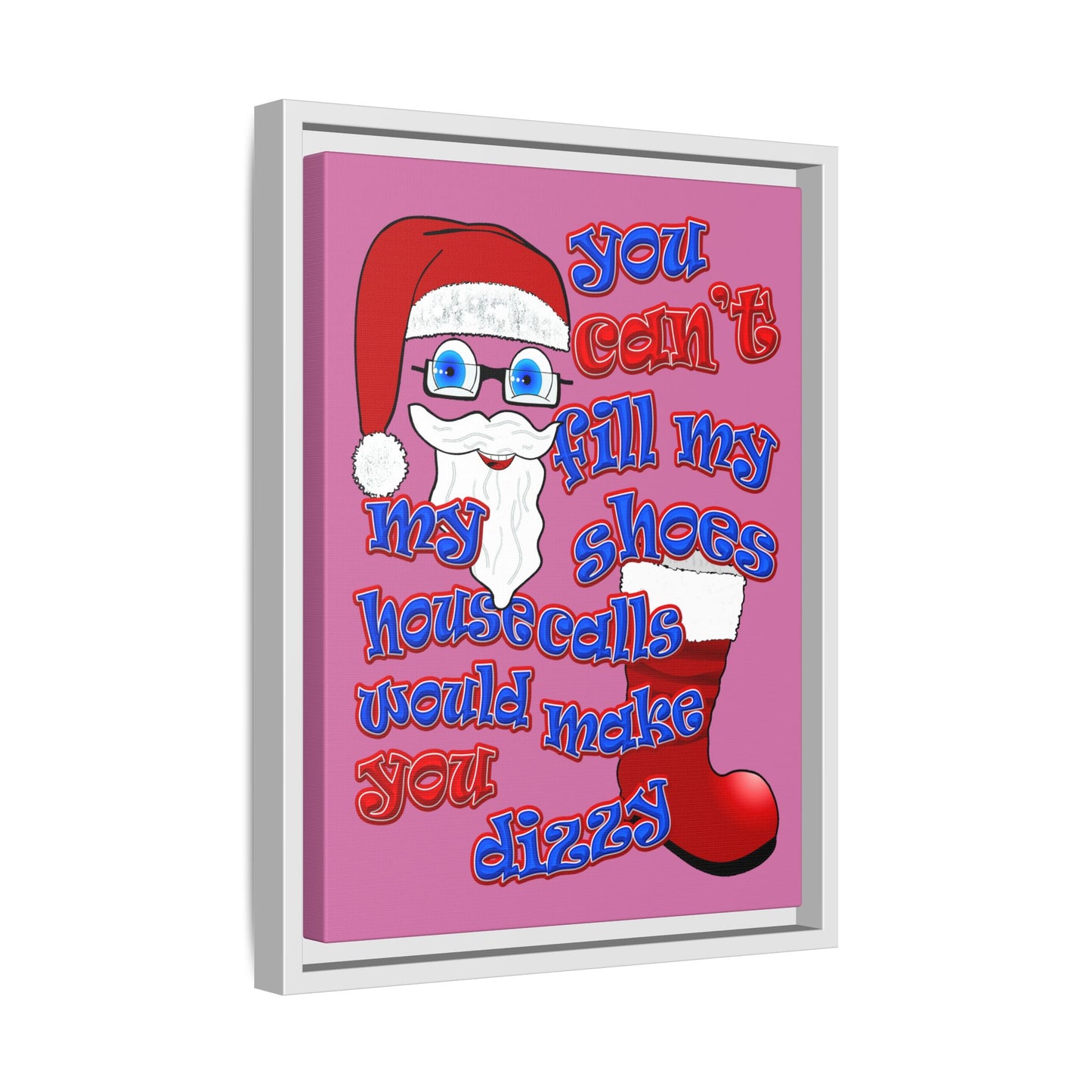 santa's shoes - framed canvas art (light pink)