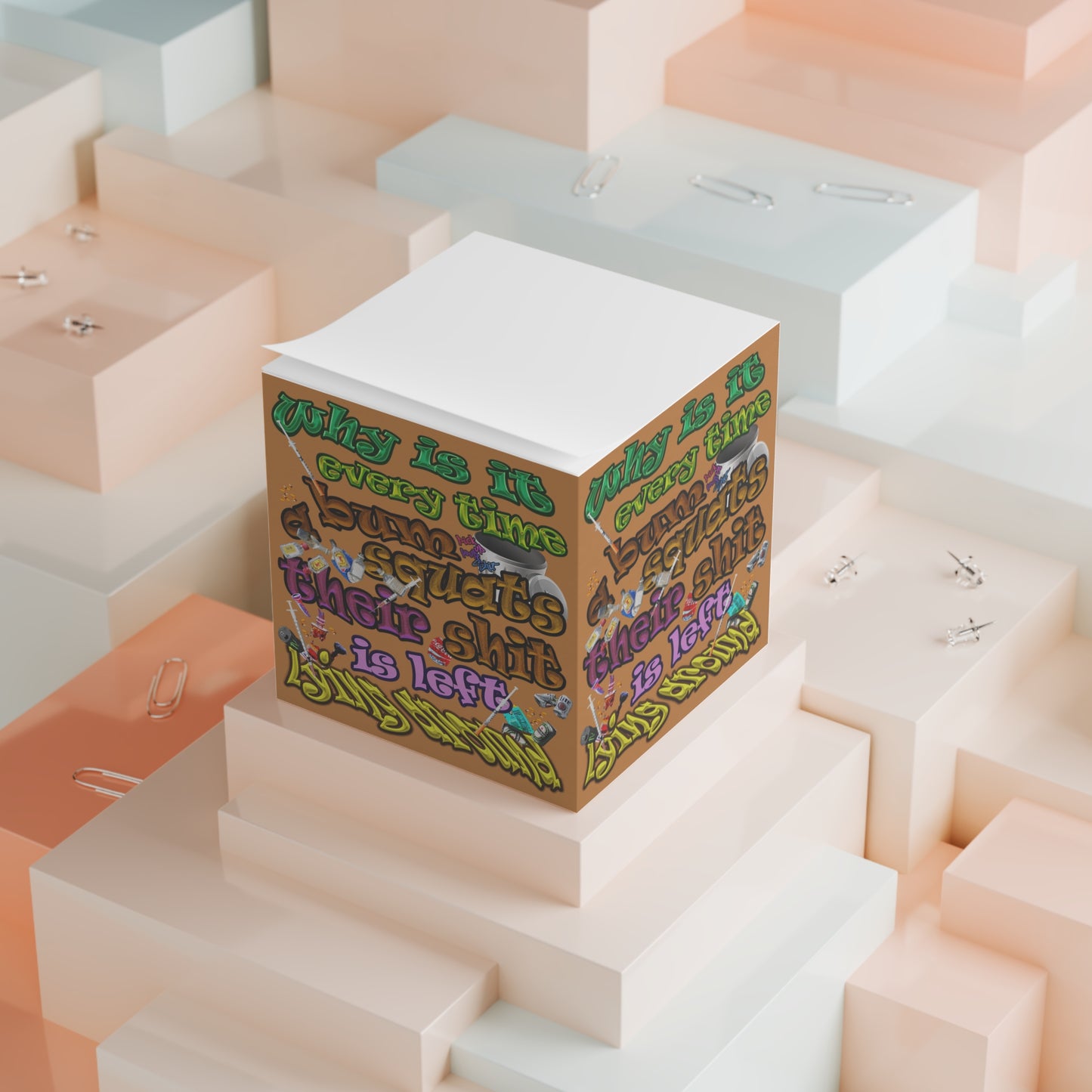 the bum's shit - note cube (light brown)