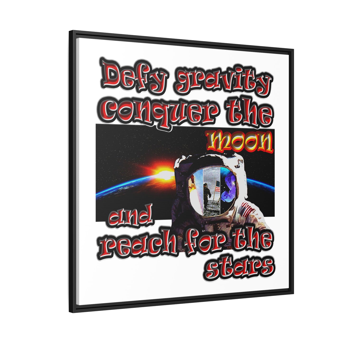 defy conquer reach - framed canvas art (white)